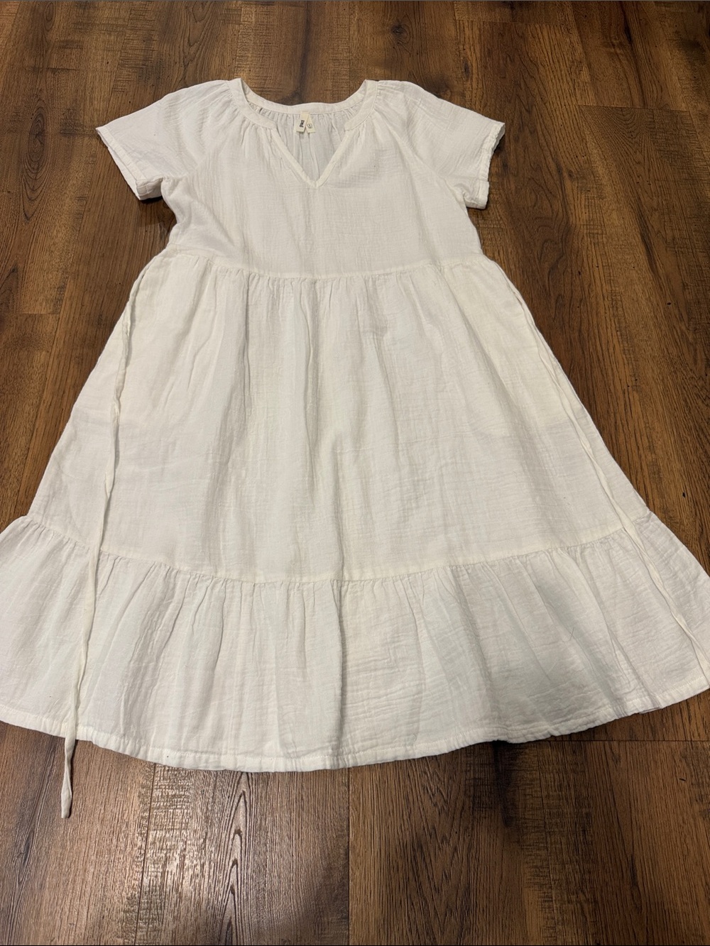 Pact White Cotton Tiered Short-Sleeve Midi Dress Small NWOT